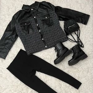 Black faux leather shacket